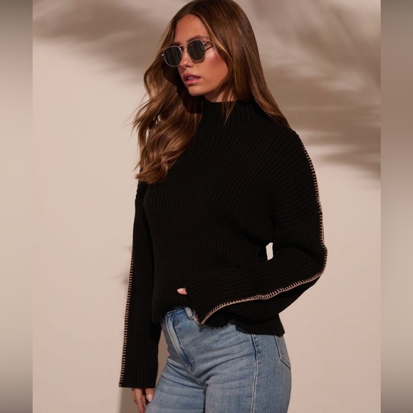 Vici - Contrast Stitch Mock Neck Sweater - Picture 3 of 8